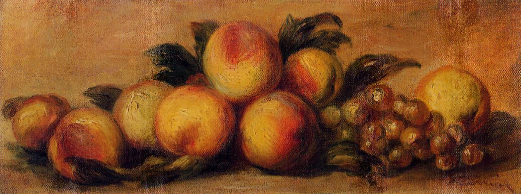 Still life with peaches and grapes - Pierre-Auguste Renoir painting on canvas